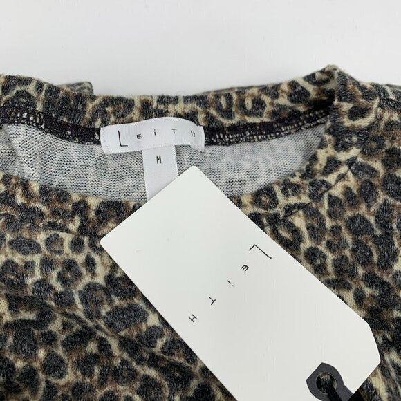 Leith knit sweater dress beige layered leopard print soft new Medium - Picture 5 of 5